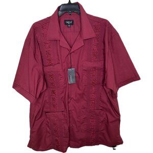 Omega Italy Men’s Guayabera Shirt Size 2X 18-18.5 Burgundy with pockets NWT